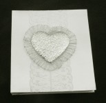White Wedding Photo Album Large Silver Heart with Lace Frill